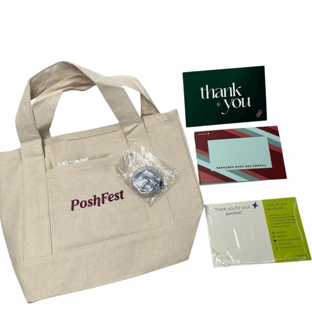 Poshfest 2025 Canvas Tote Bag Bundle With Thank You Cards